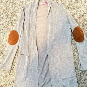 Pulse Gray Cardigan with Brown Elbow Patches